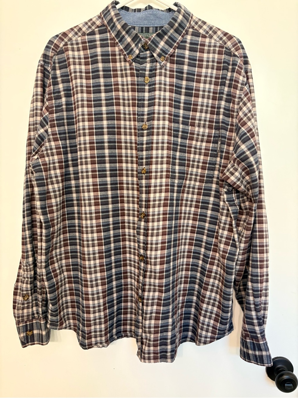 VTG Woolrich Men's XL Flannel Shirt Plaid Button Front Long Sleeve Blue Burgundy